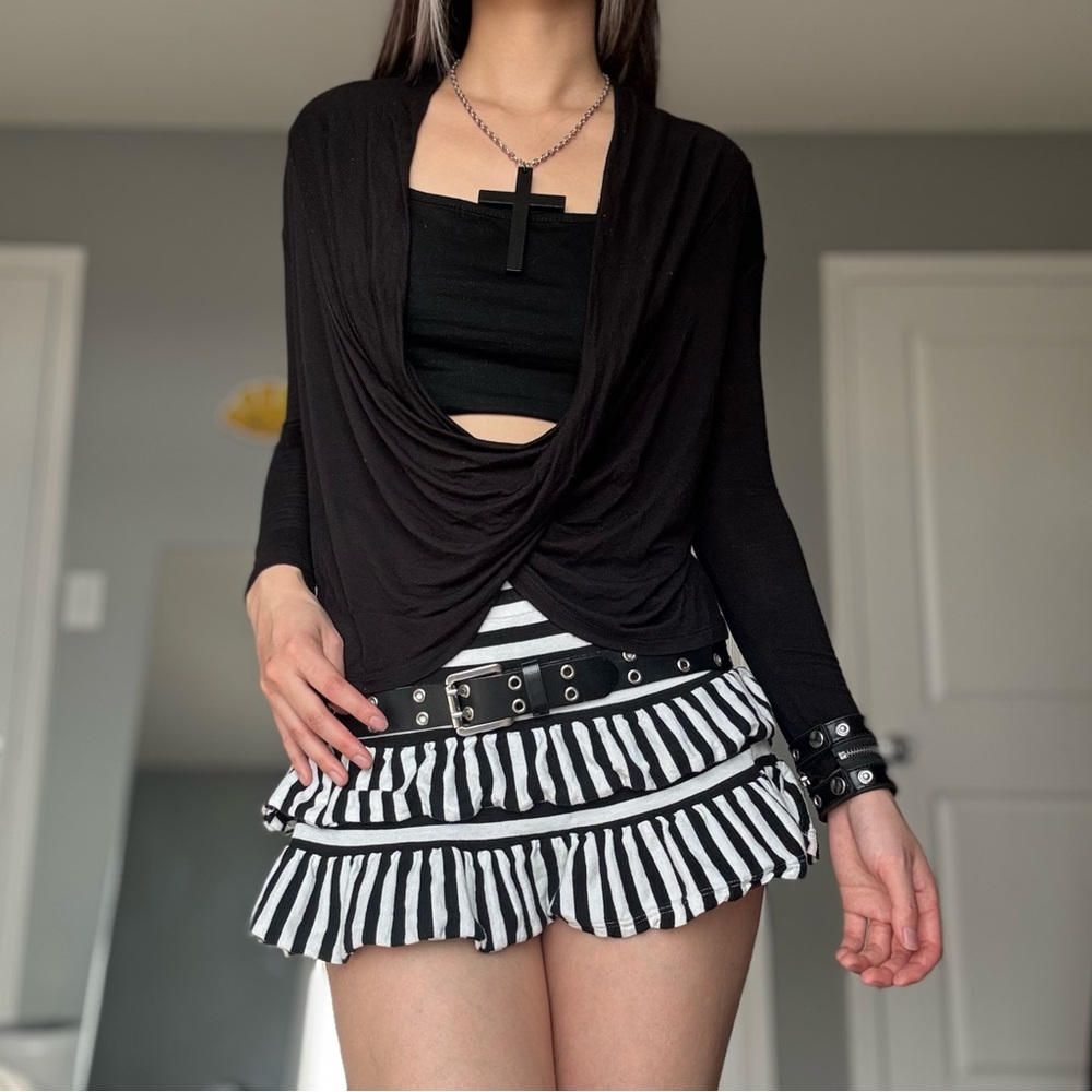Y2K Black Criss Cross Draped Front Wrap Top